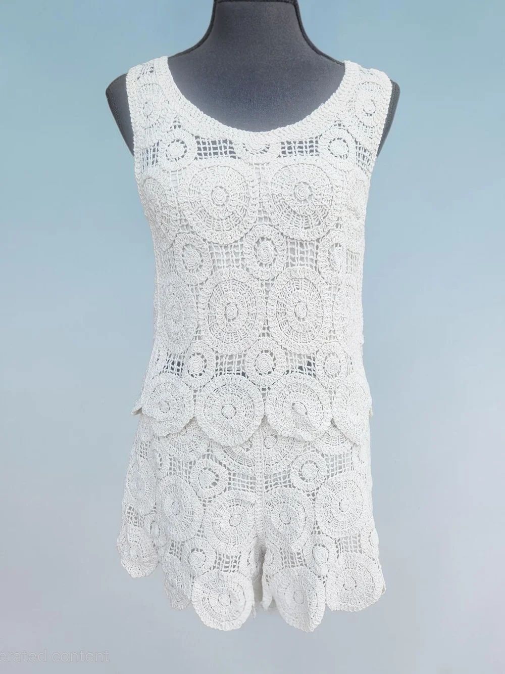 Simply Couture Beige Crochet Tank Top and Shorts Set Size S